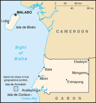 Politisk kart over Ekvatorial-Guinea