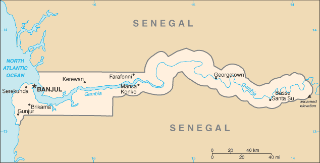 Politisk kart over Gambia