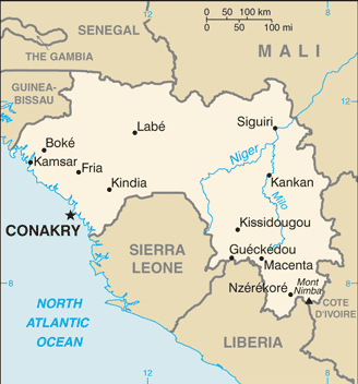 Politisk kart over Guinea