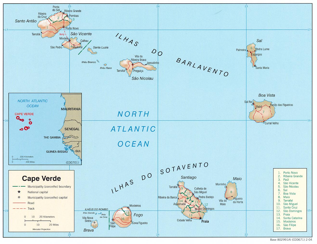 Terreng kart over Kapp Verde