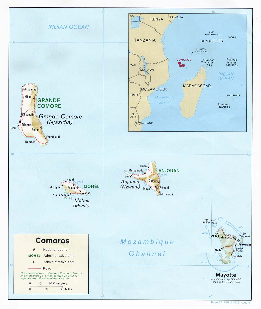 Terreng kart over Komorene