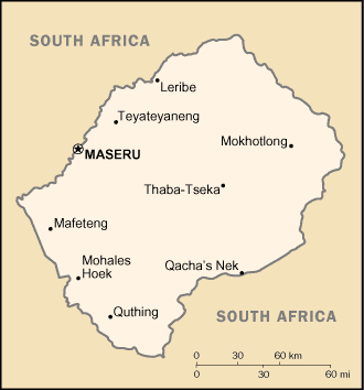Politisk kart over Lesotho