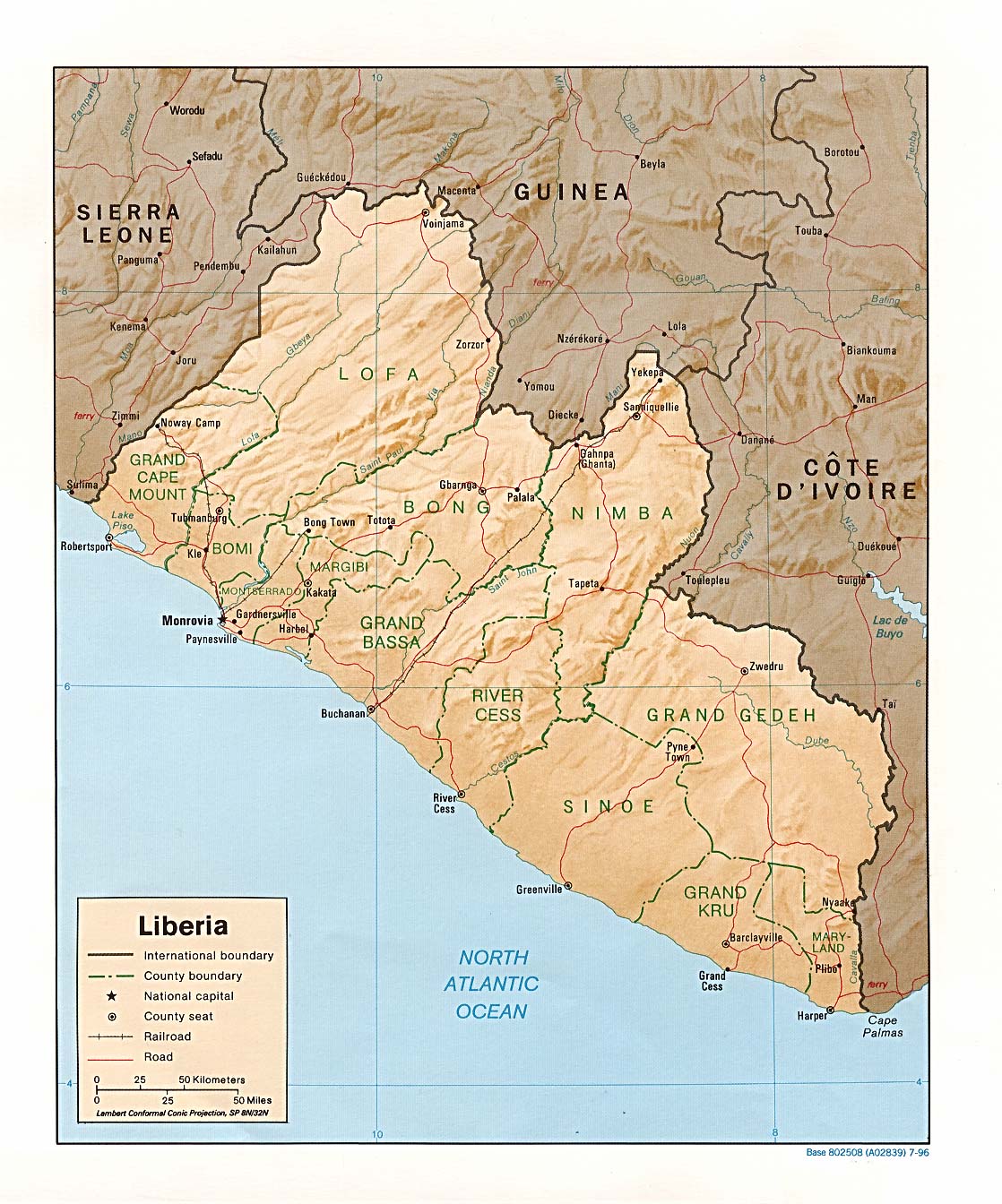 Terreng kart over Liberia