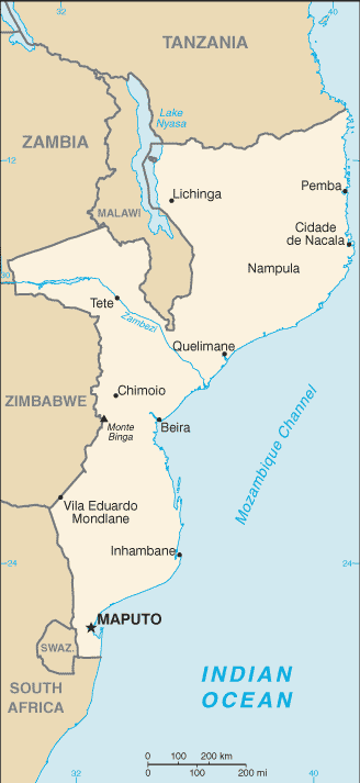 Politisk kart over Mosambik 2008
