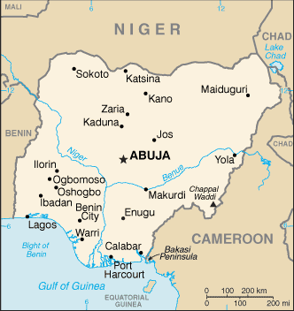 Politisk kart over Nigeria