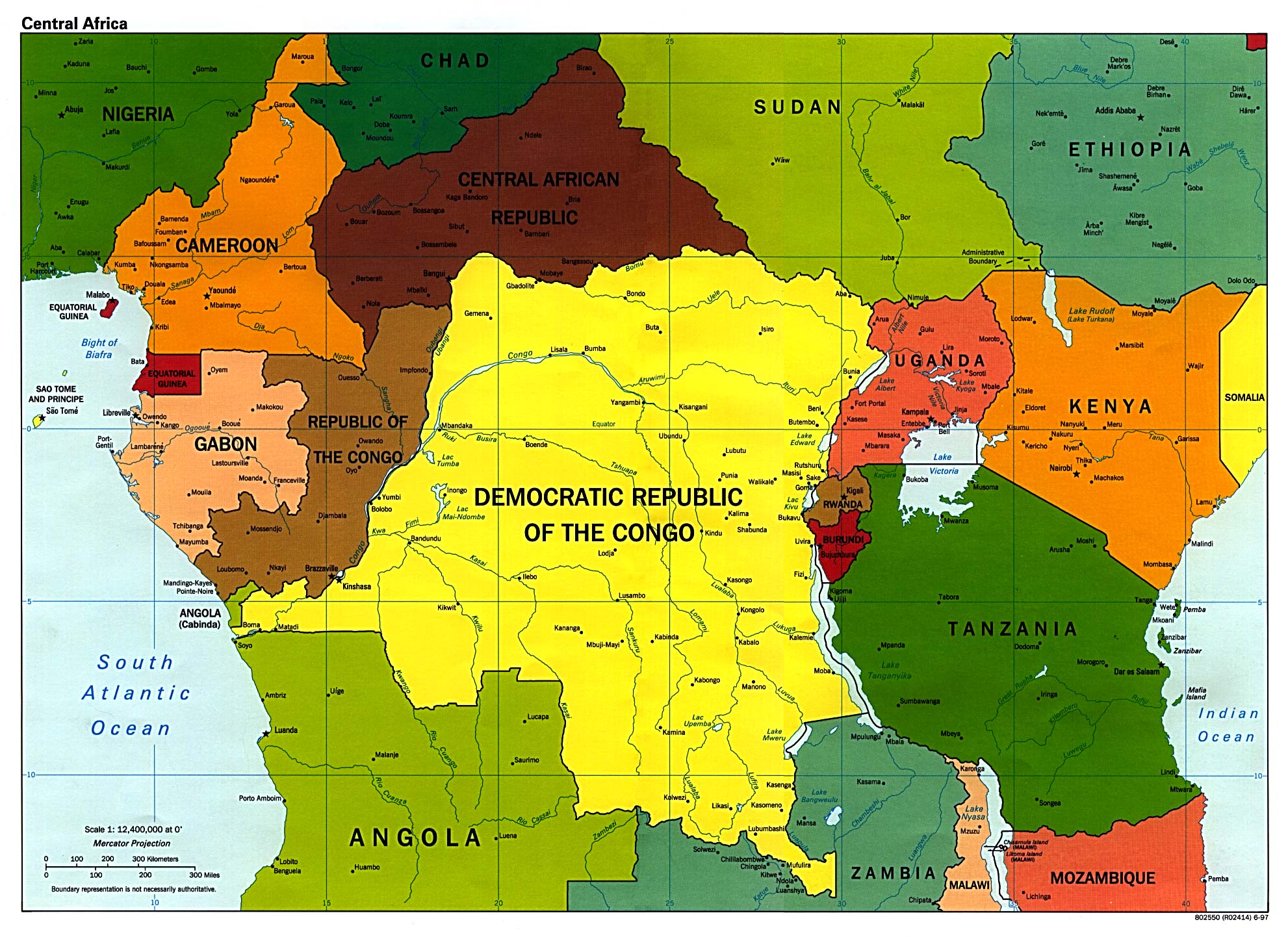 Politisk kart over Sentral-Afrika