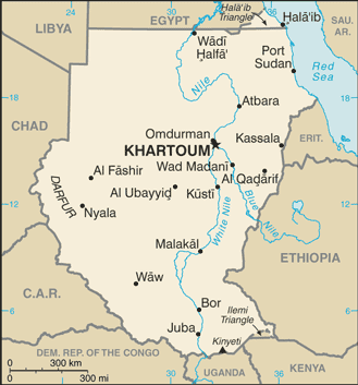 Politisk kart over Sudan