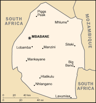 Politisk kart Swaziland